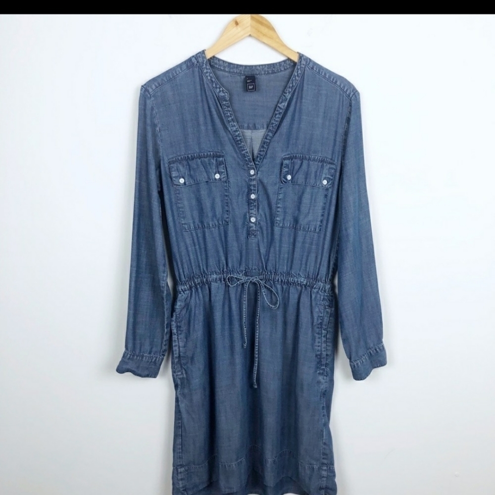 GAP Chambray Utility Dress Denim Tencel blue - Picture 2 of 13
